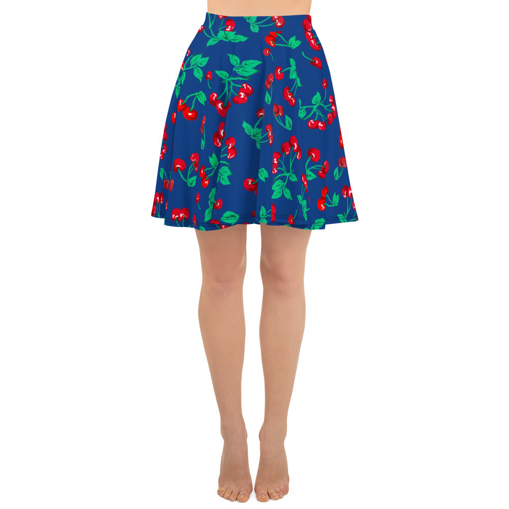 Frenchie Beach Coverup Swim Skater Skirt in Dark Blue Cherry Girl