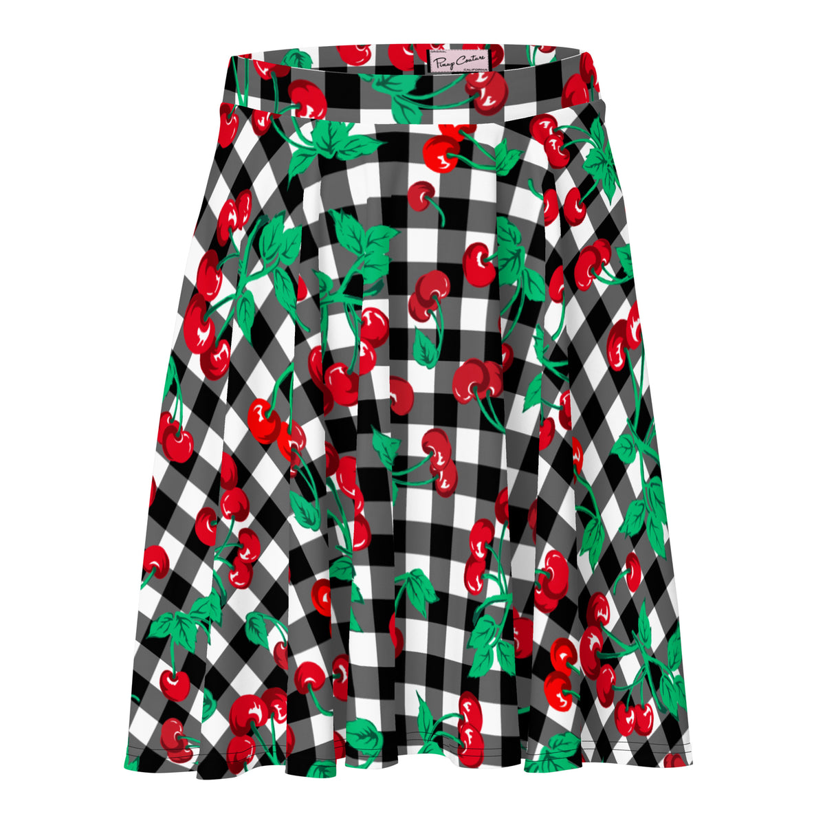 Frenchie Beach Coverup Swim Skater Skirt in Black Gingham Cherry Girl