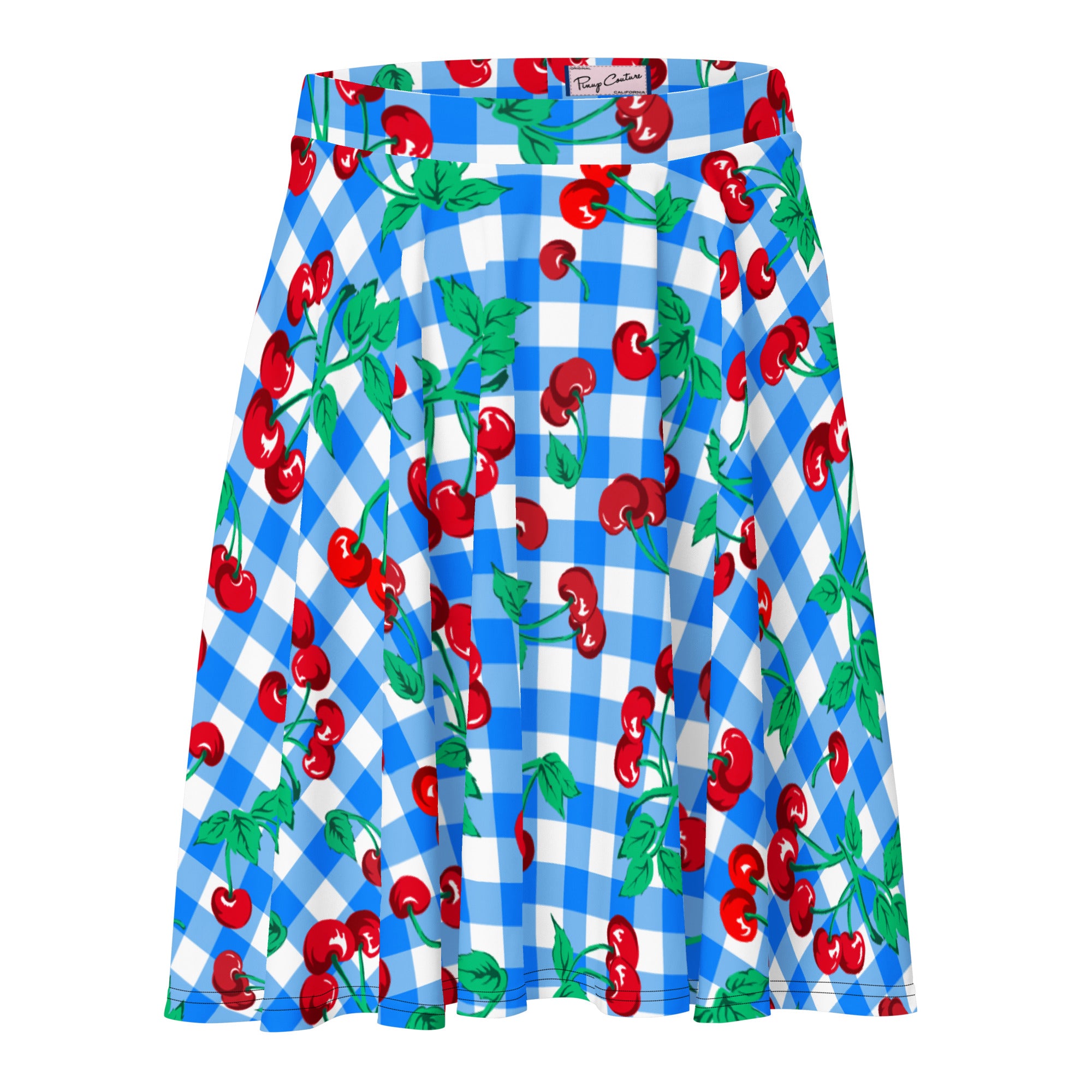 Frenchie Beach Coverup Swim Skater Skirt in Blue Gingham Cherry Girl