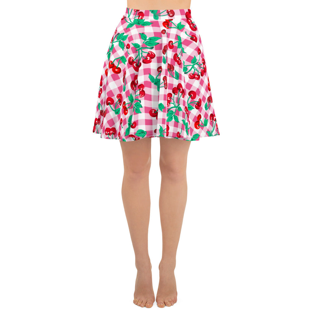 Frenchie Beach Coverup Swim Skater Skirt in Pink Gingham Cherry Girl
