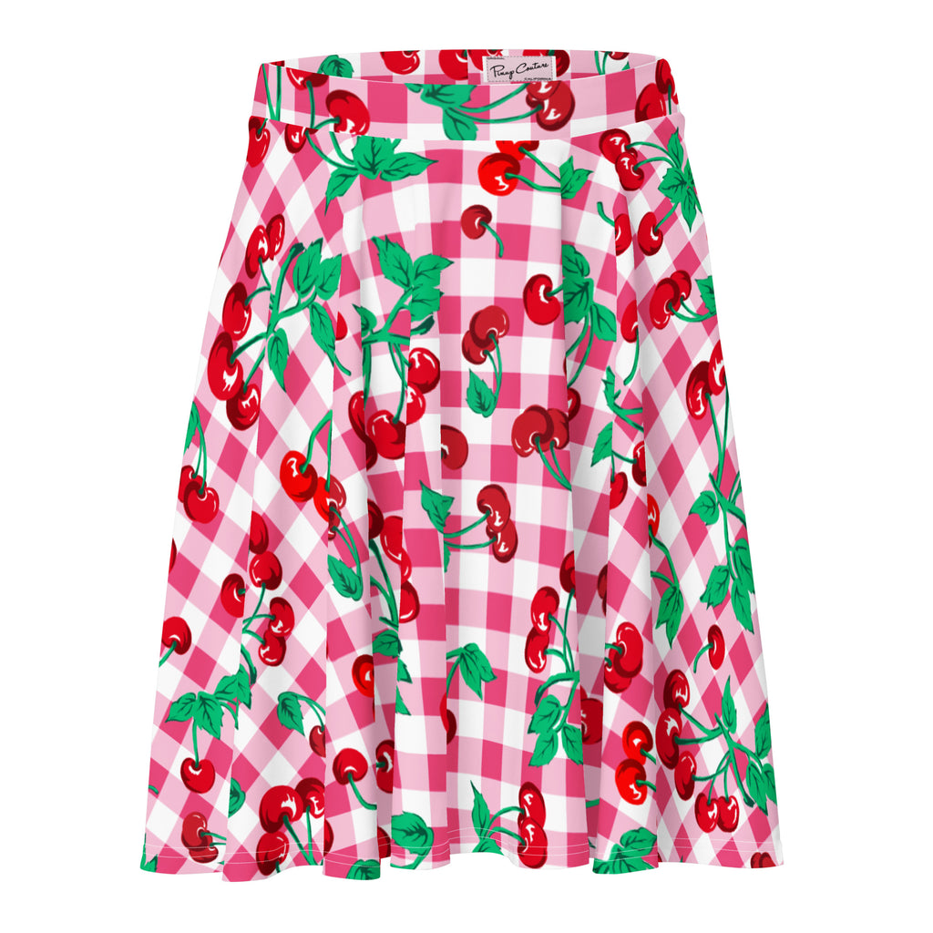 Frenchie Beach Coverup Swim Skater Skirt in Pink Gingham Cherry Girl
