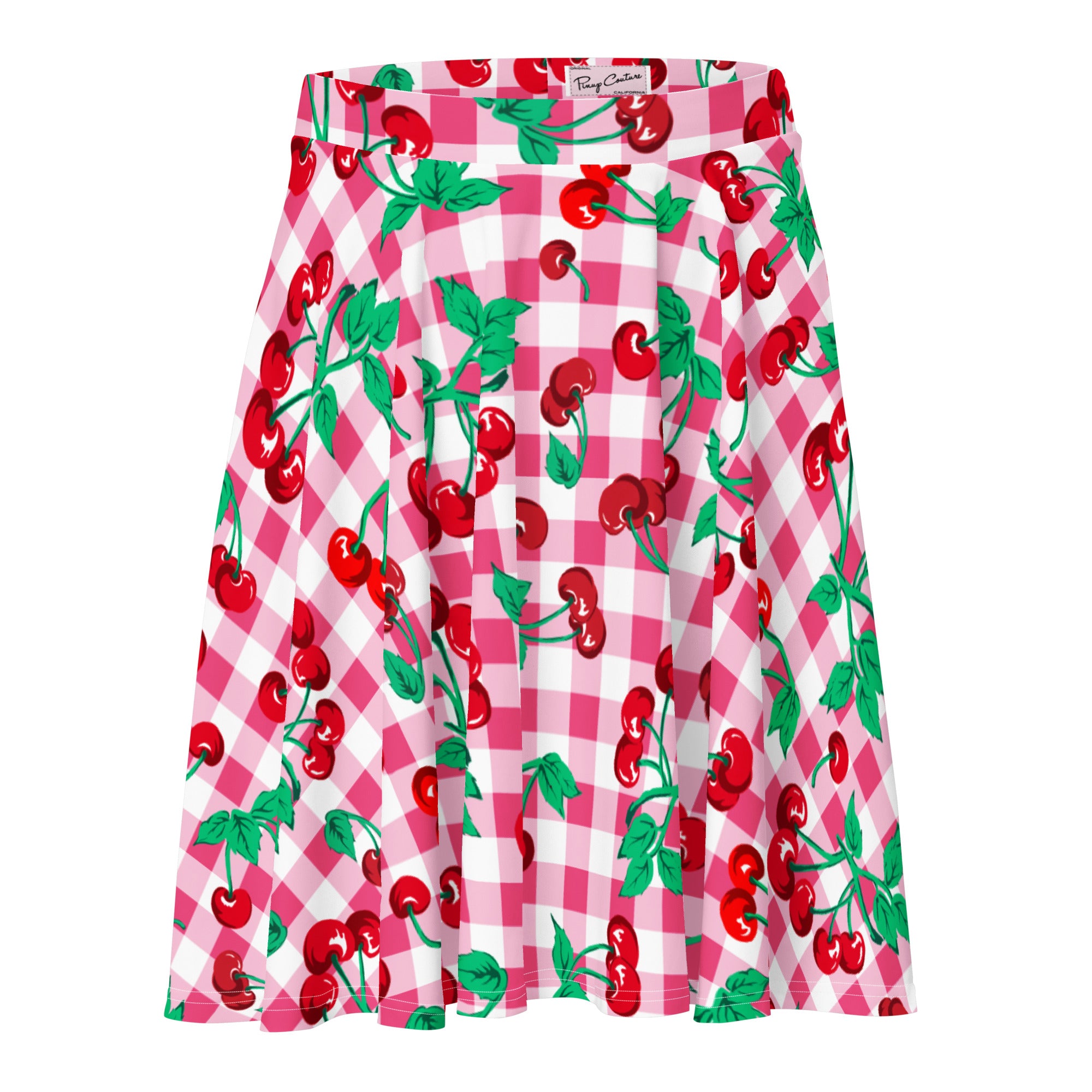 Frenchie Beach Coverup Swim Skater Skirt in Pink Gingham Cherry Girl