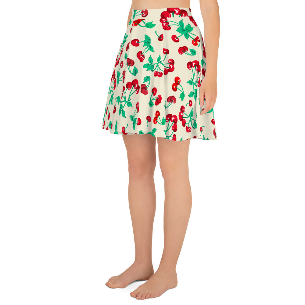 Frenchie Beach Coverup Swim Skater Skirt in Antique Ivory Cherry Girl