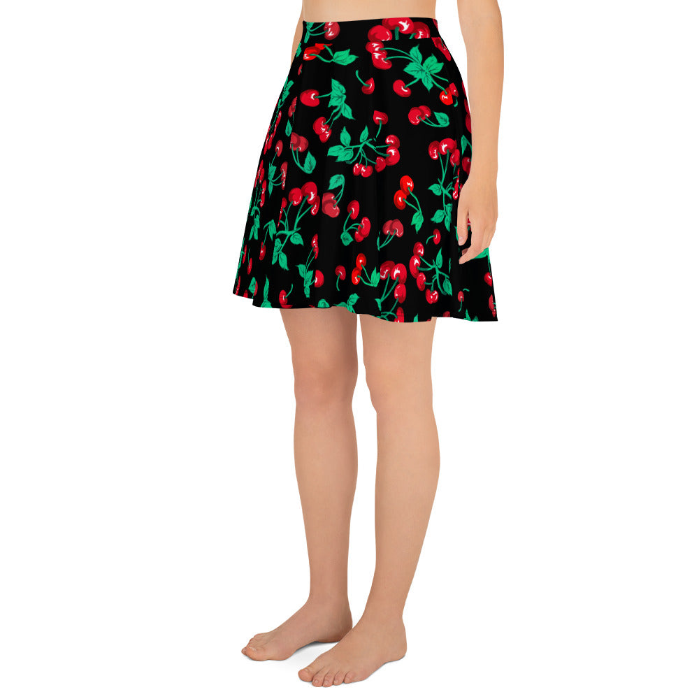 Frenchie Beach Coverup Swim Skater Skirt in Black Coffee Cherry Girl | Pinup Couture Swim