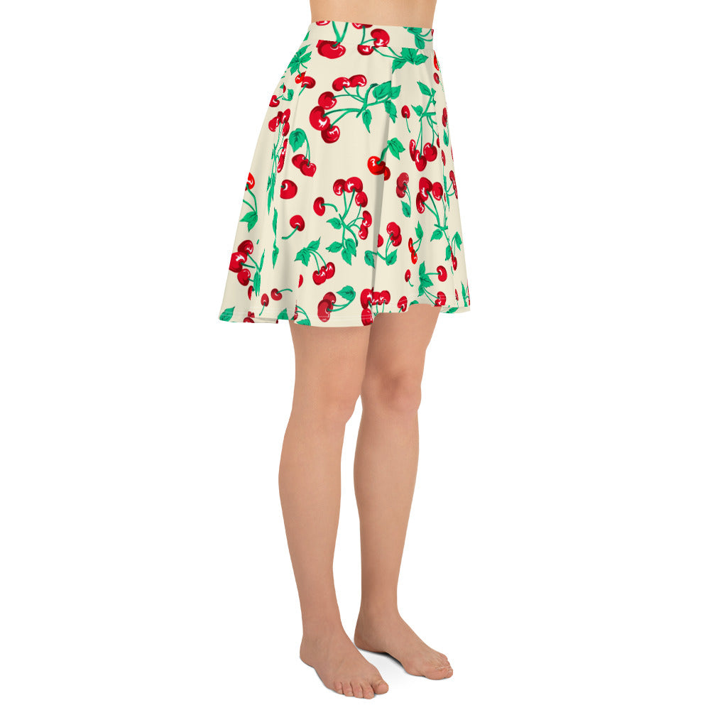 Frenchie Beach Coverup Swim Skater Skirt in Antique Ivory Cherry Girl