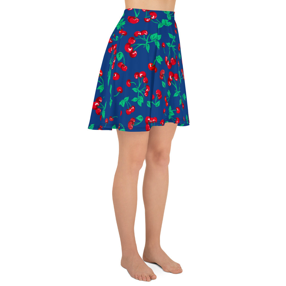 Frenchie Beach Coverup Swim Skater Skirt in Dark Blue Cherry Girl