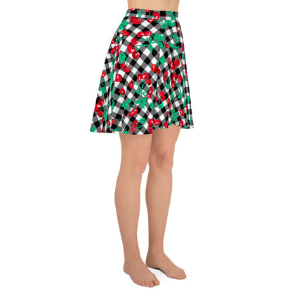 Frenchie Beach Coverup Swim Skater Skirt in Black Gingham Cherry Girl | Pinup Couture Swim