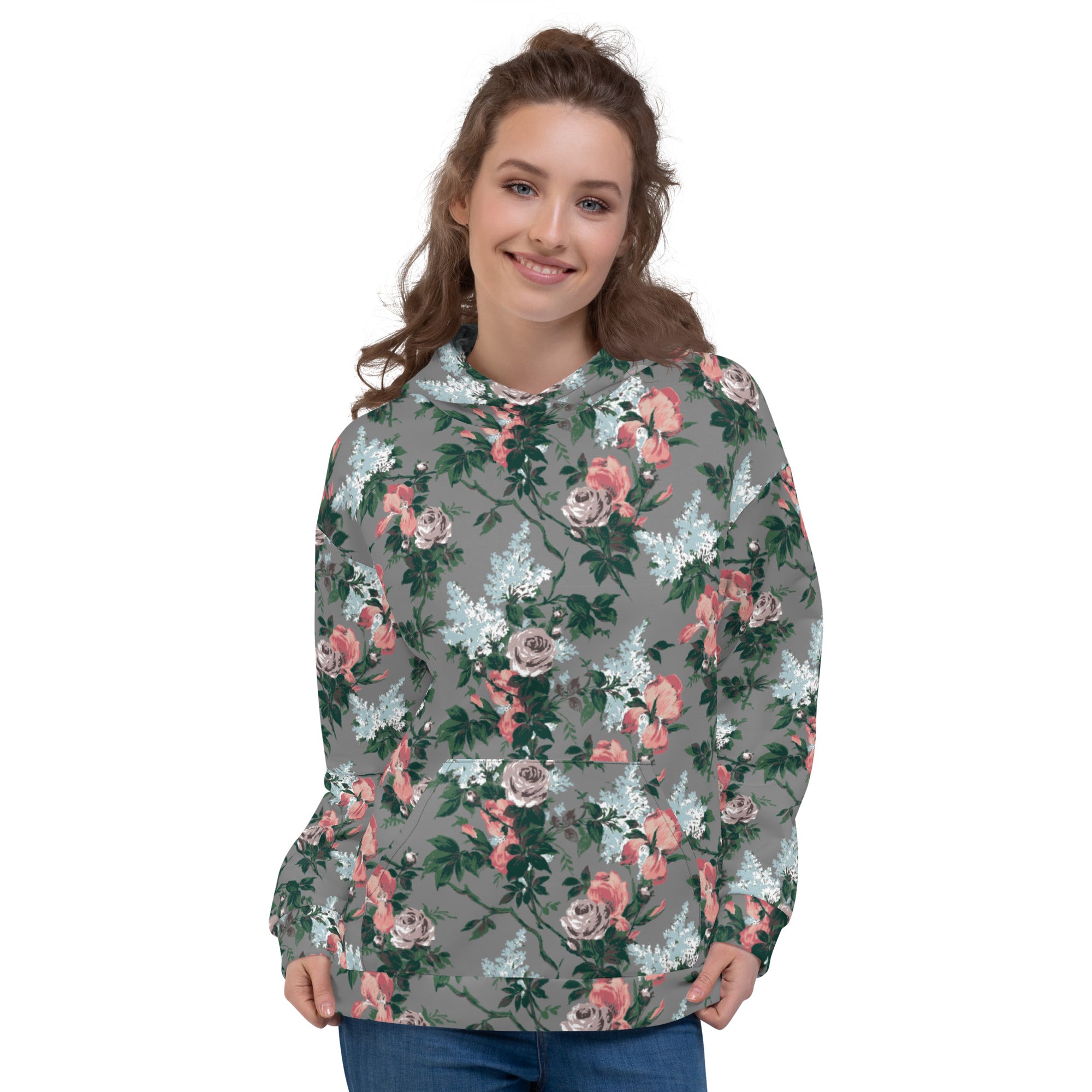 J'Adore Grey Bella Roses Unisex Pullover Hoodie