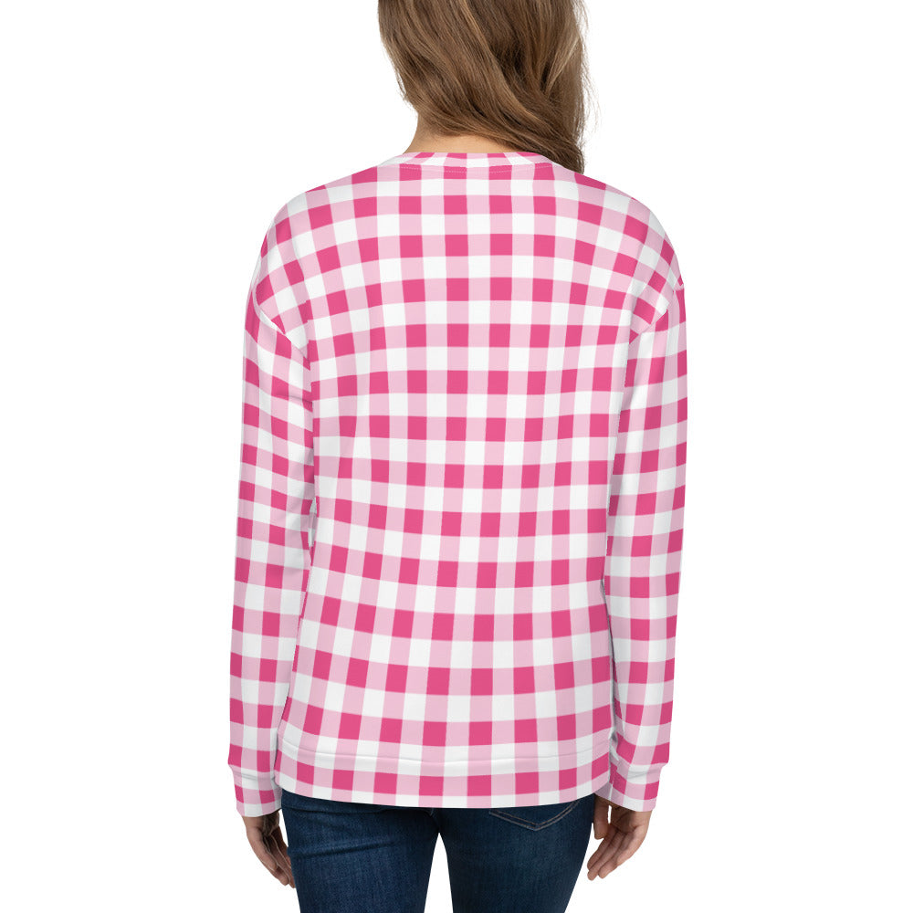 Everything Nice Pink Gingham Long-Sleeved Crewneck Sweatshirt | Pinup Couture Relaxed