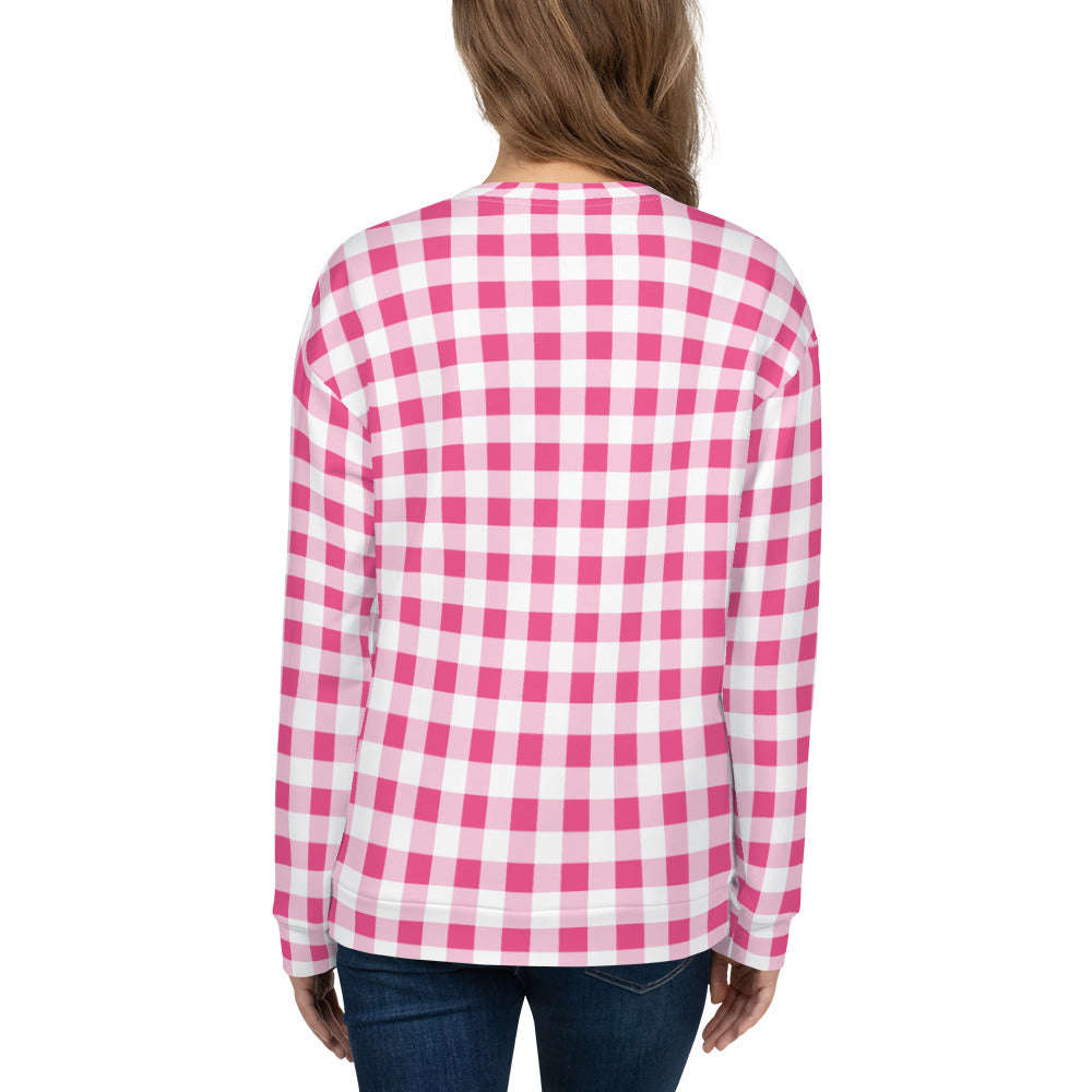 Everything Nice Pink Gingham Long-Sleeved Crewneck Sweatshirt