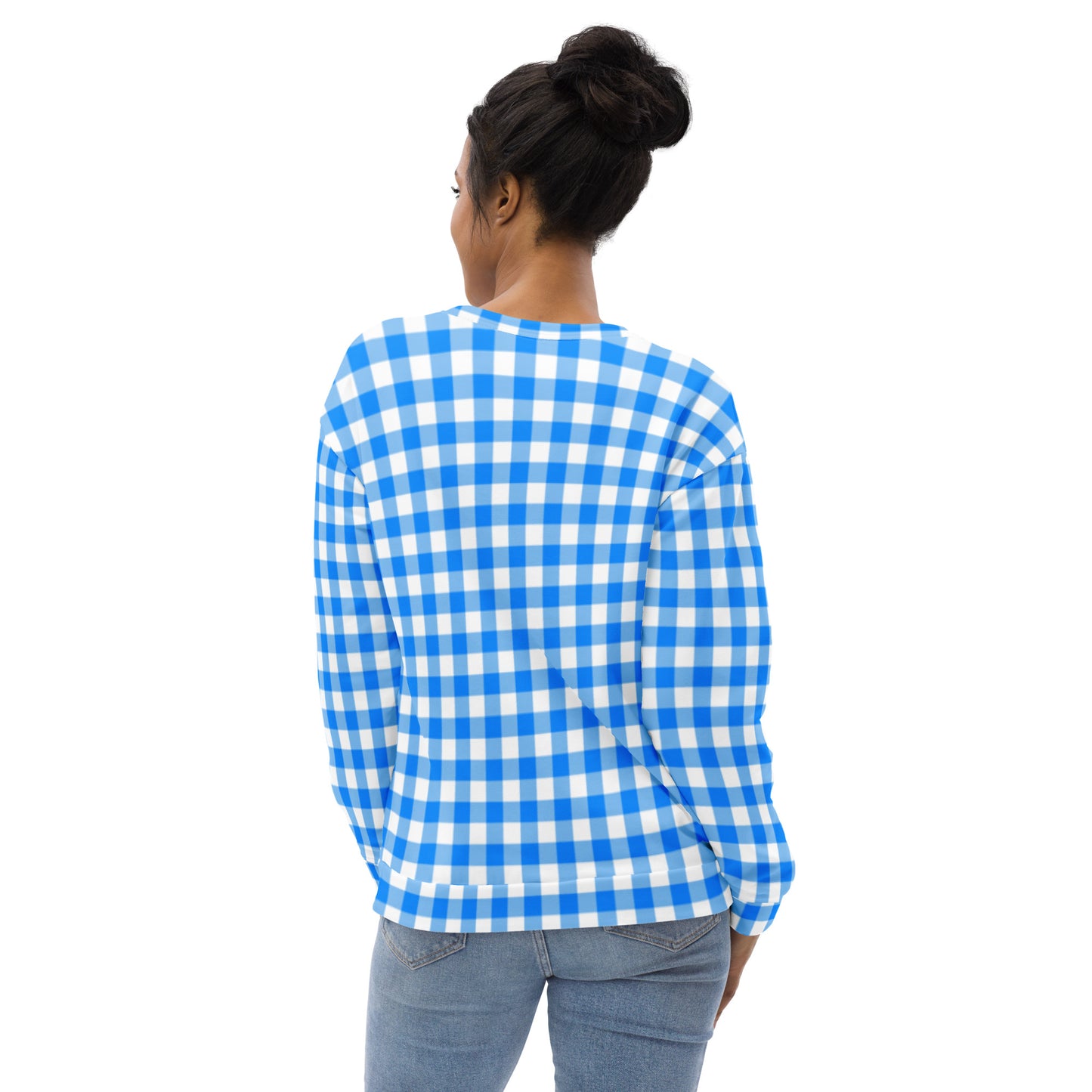 Beyond Blue Gingham Long-Sleeved Crewneck Sweatshirt | Pinup Couture Relaxed