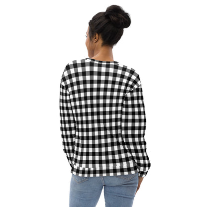 Badass Black Gingham Long-Sleeved Crewneck Sweatshirt | Pinup Couture Relaxed