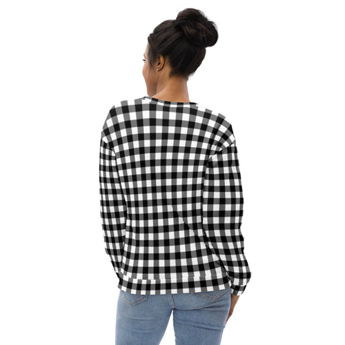 Badass Black Gingham Long-Sleeved Crewneck Sweatshirt