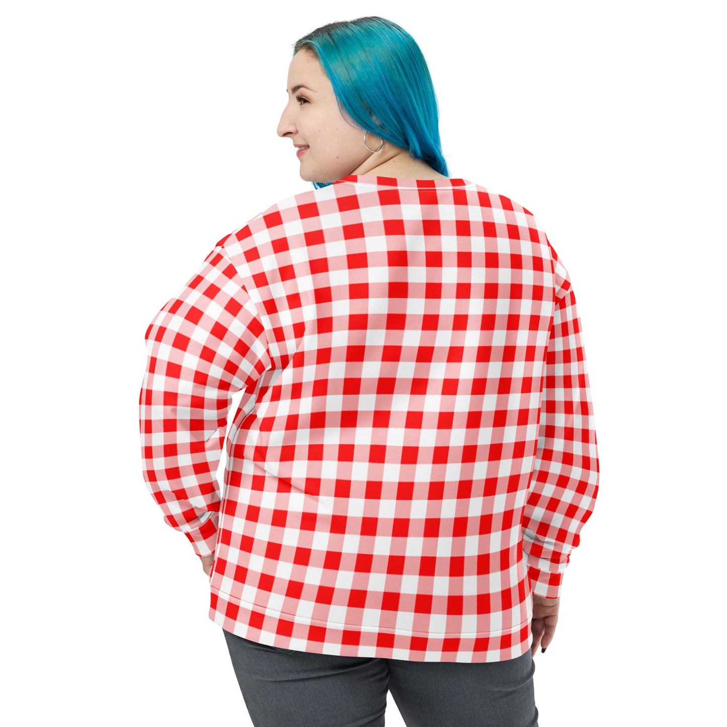 Cherry Red Vintage Gingham Long-Sleeved Crewneck Sweatshirt | Pinup Couture