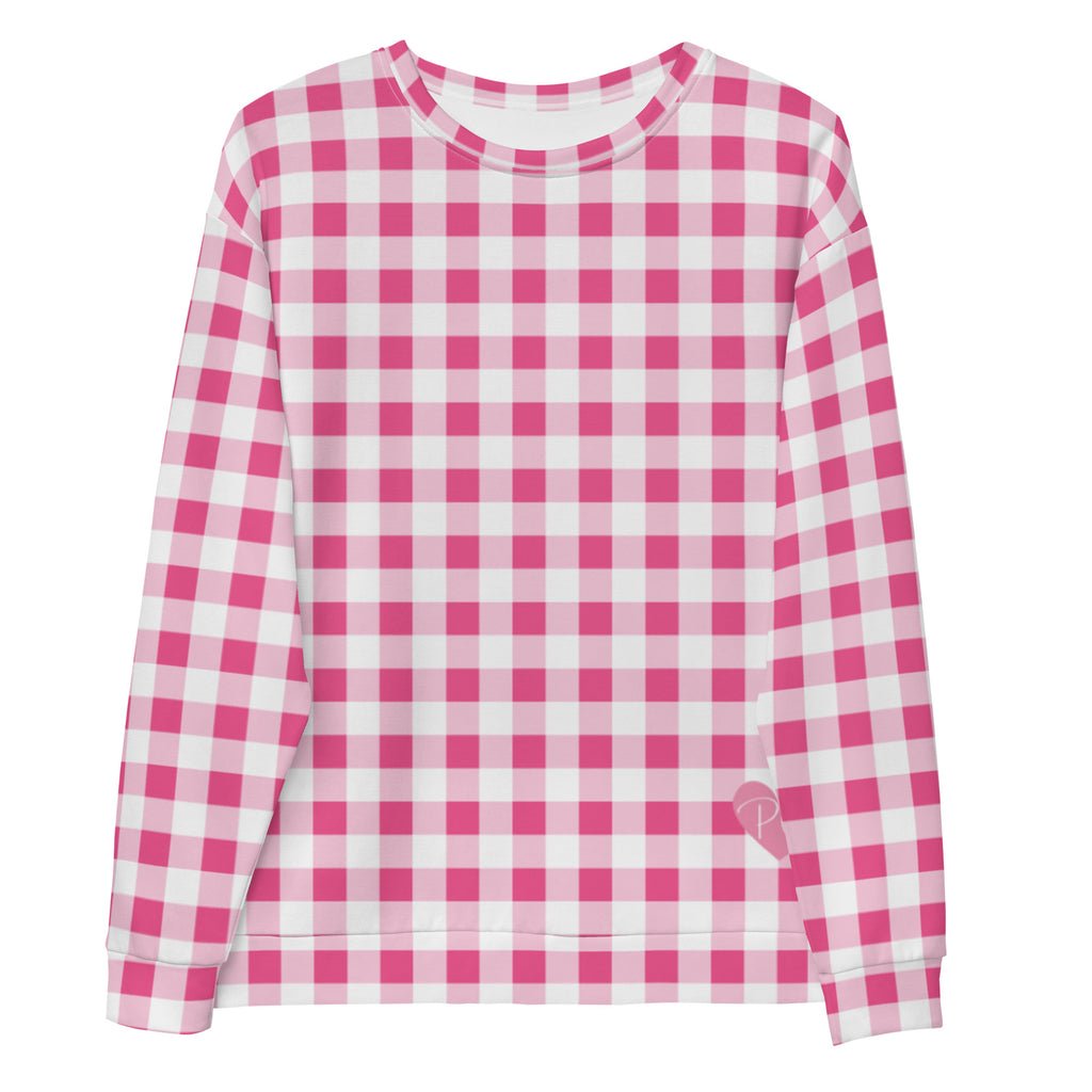 Everything Nice Pink Gingham Long-Sleeved Crewneck Sweatshirt