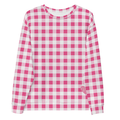 Everything Nice Pink Gingham Long-Sleeved Crewneck Sweatshirt | Pinup Couture Relaxed