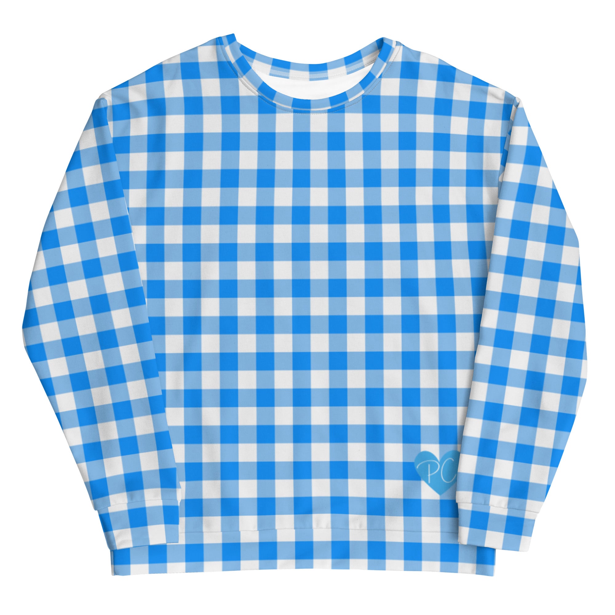 Beyond Blue Gingham Long-Sleeved Crewneck Sweatshirt