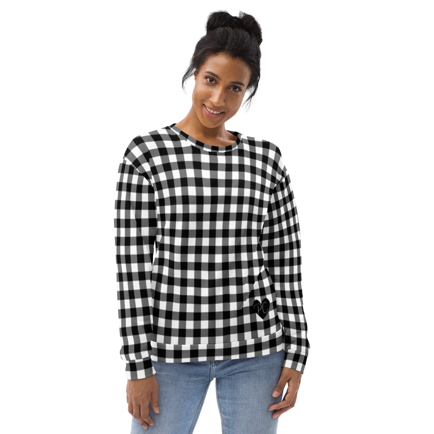 Badass Black Gingham Long-Sleeved Crewneck Sweatshirt | Pinup Couture Relaxed