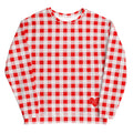 Cherry Red Vintage Gingham Long-Sleeved Crewneck Sweatshirt
