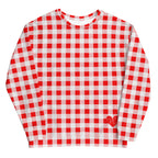 Cherry Red Vintage Gingham Long-Sleeved Crewneck Sweatshirt