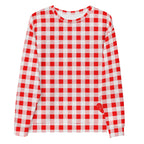 Cherry Red Vintage Gingham Long-Sleeved Crewneck Sweatshirt