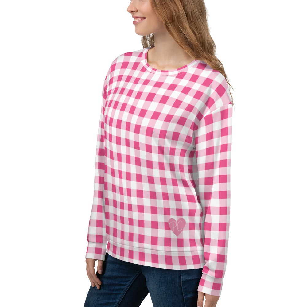 Everything Nice Pink Gingham Long-Sleeved Crewneck Sweatshirt