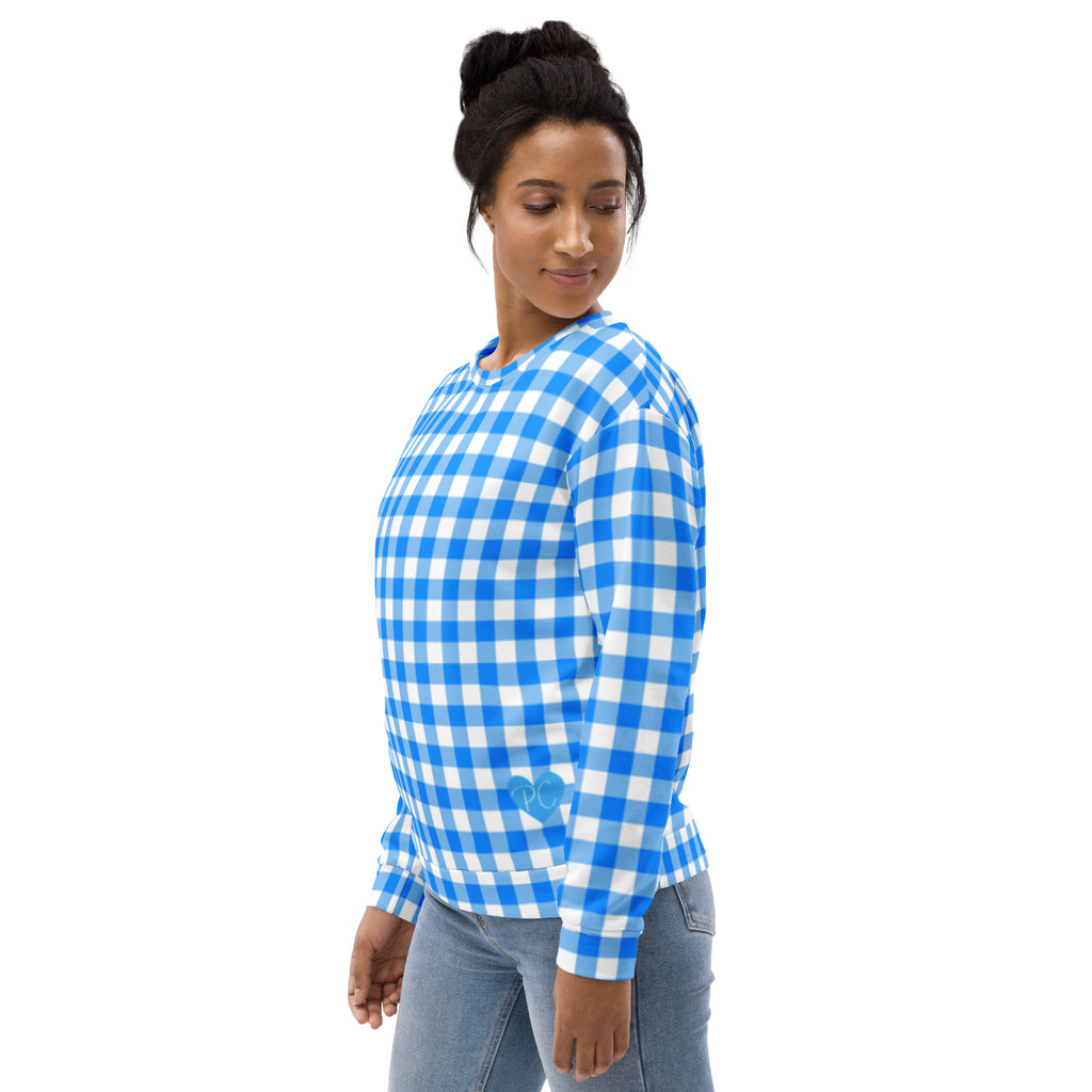Beyond Blue Gingham Long-Sleeved Crewneck Sweatshirt