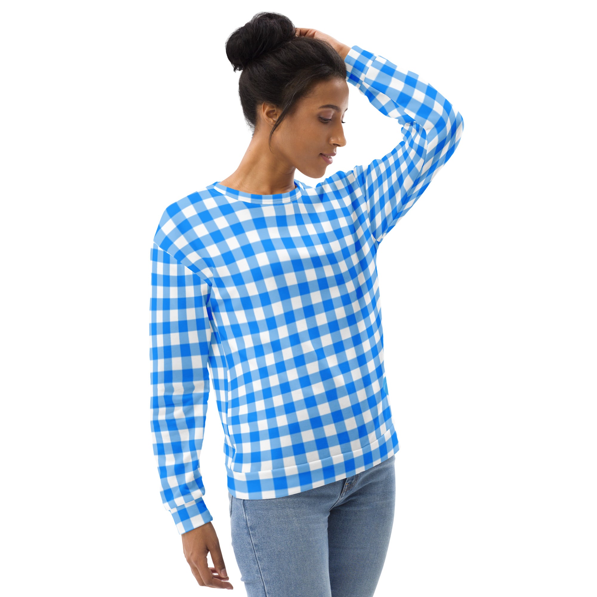 Beyond Blue Gingham Long-Sleeved Crewneck Sweatshirt