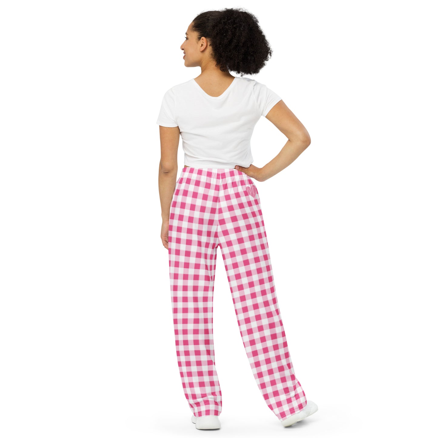 Hattie Everything Nice Pink Gingham Wide-Leg Lounge Pants | Pinup Couture Relaxed