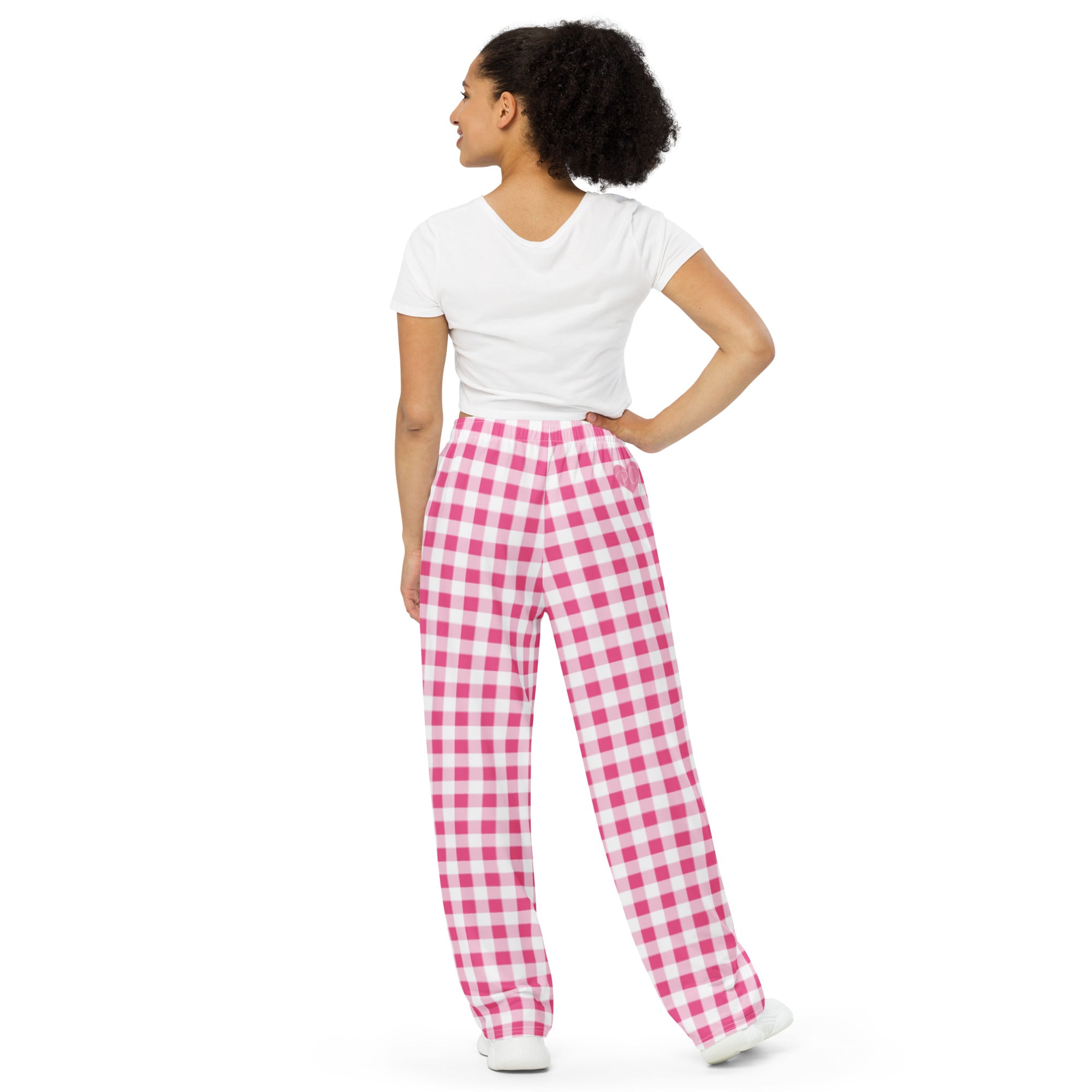 Hattie Everything Nice Pink Gingham Wide-Leg Lounge Pants