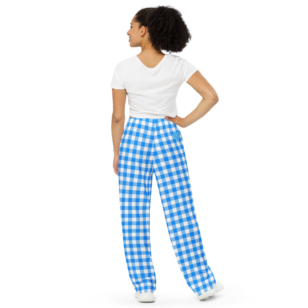 Hattie Beyond Blue Gingham Wide-Leg Lounge Pants