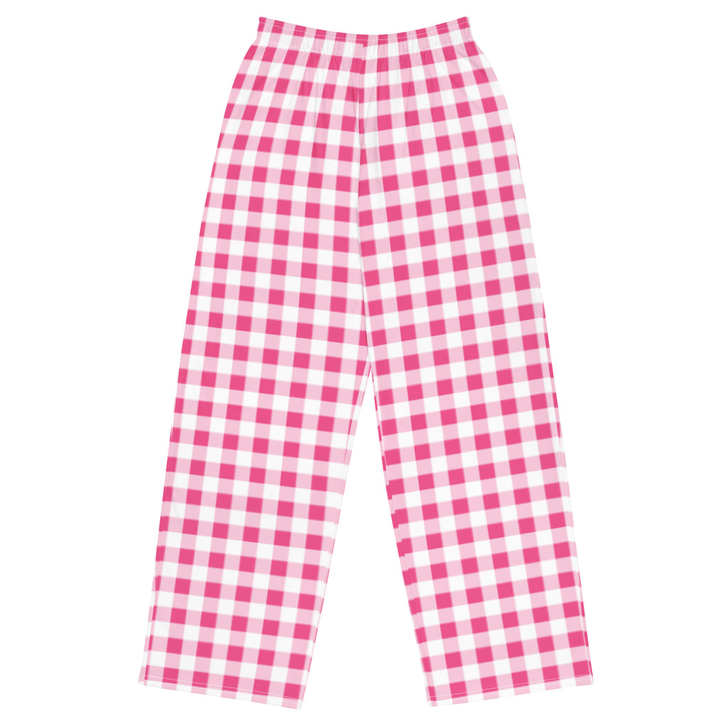 Hattie Everything Nice Pink Gingham Wide-Leg Lounge Pants