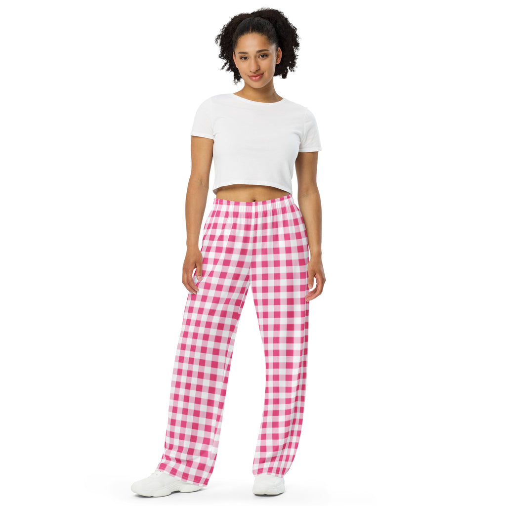 Hattie Everything Nice Pink Gingham Wide-Leg Lounge Pants