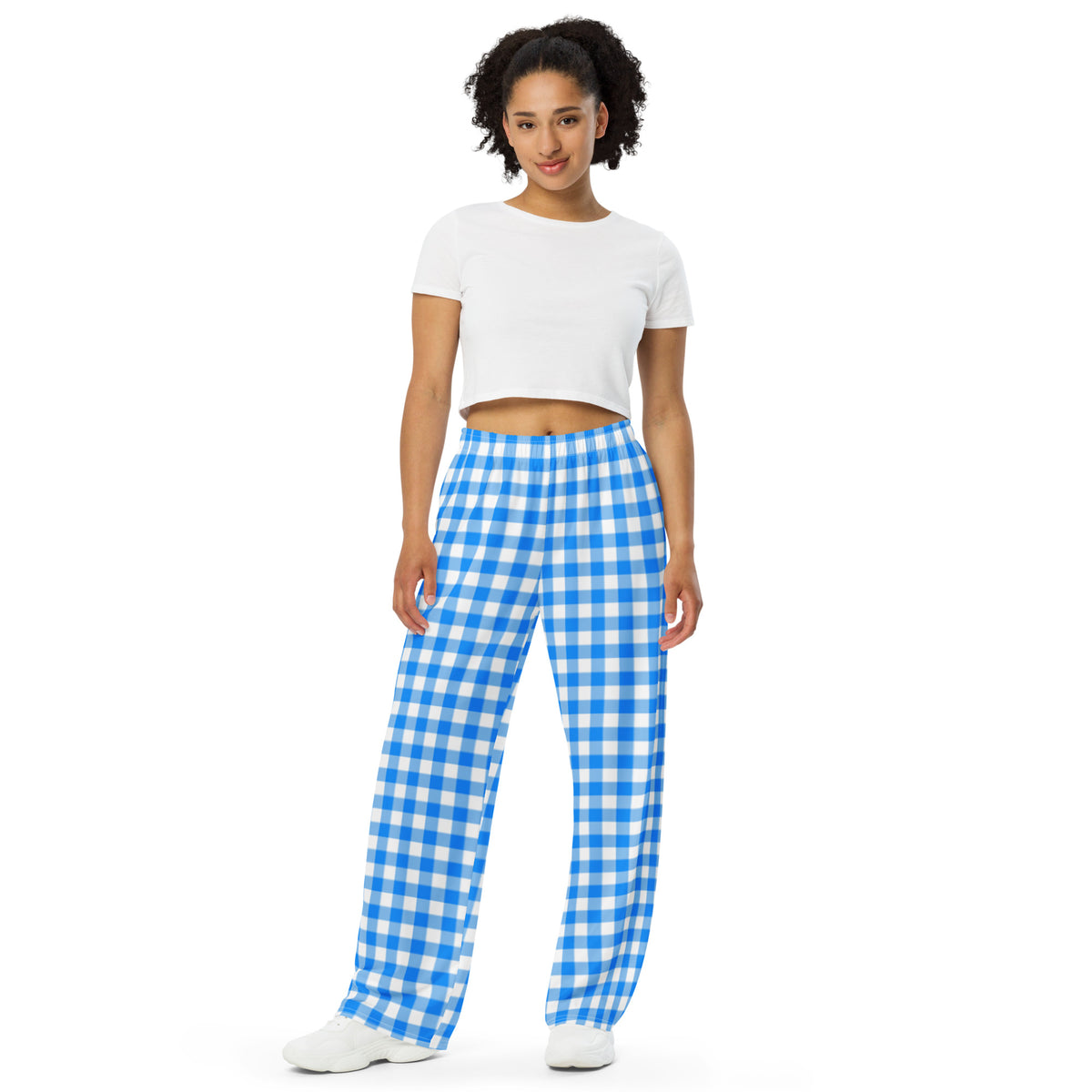 Hattie Beyond Blue Gingham Wide-Leg Lounge Pants