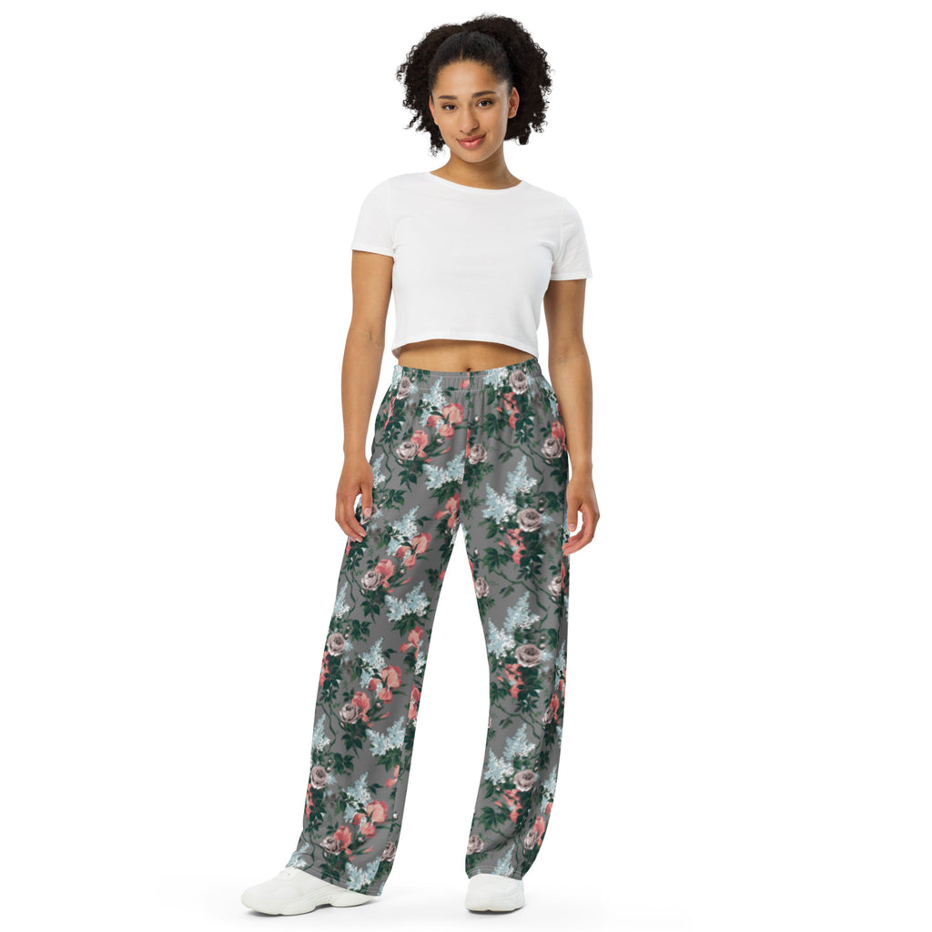 Hattie J'Adore Bella Roses Wide-Leg Lounge Pants