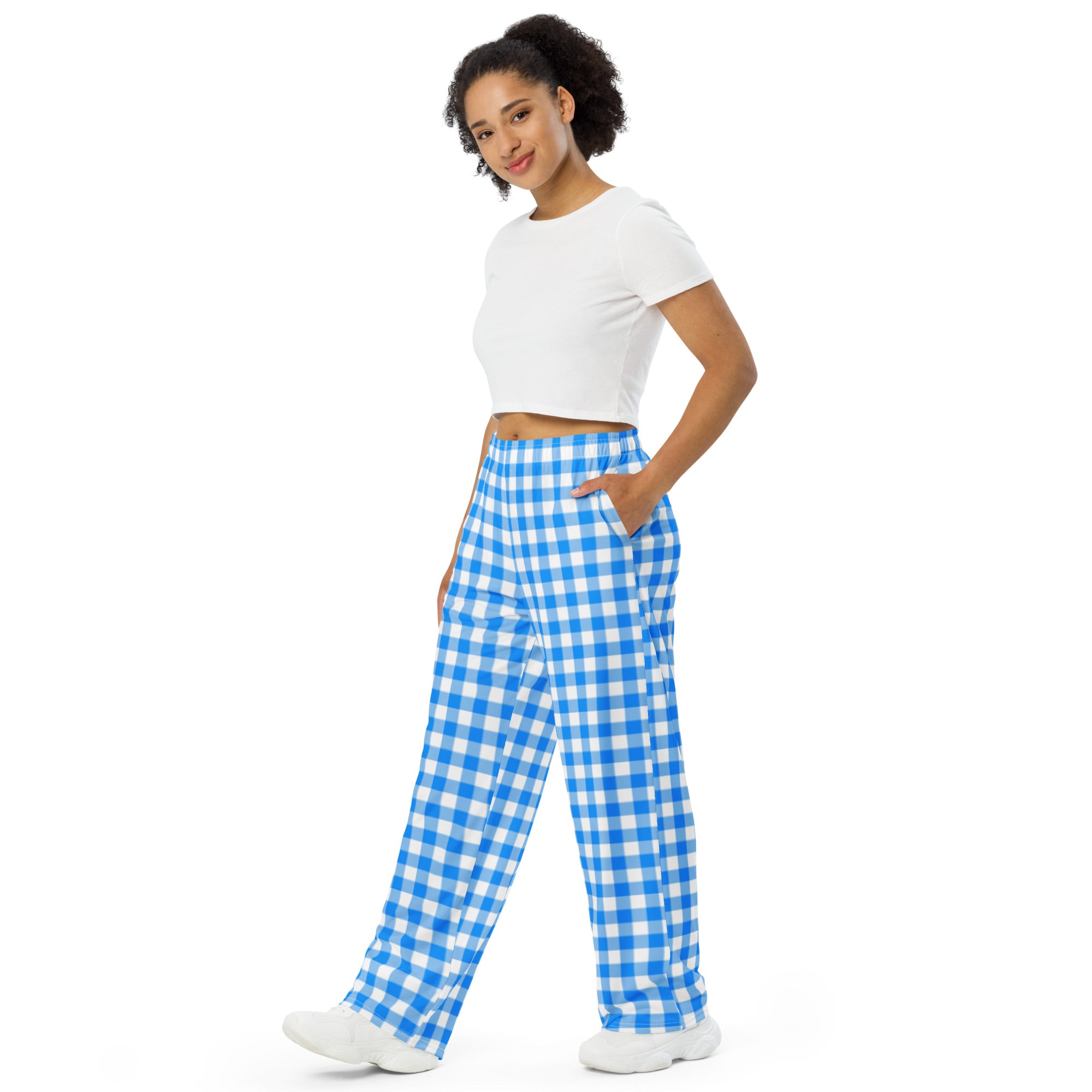 Hattie Beyond Blue Gingham Wide-Leg Lounge Pants