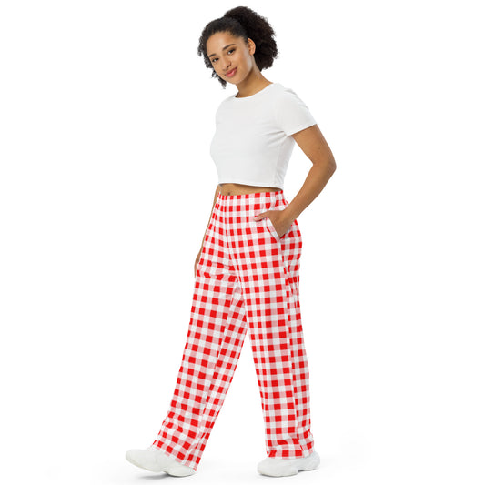 Hattie Ruby Red Gingham Wide-Leg Lounge Pants | Pinup Couture Relaxed