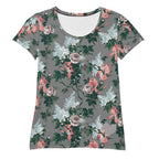 J'Adore Grey Bella Roses Print Women's Athletic T-shirt