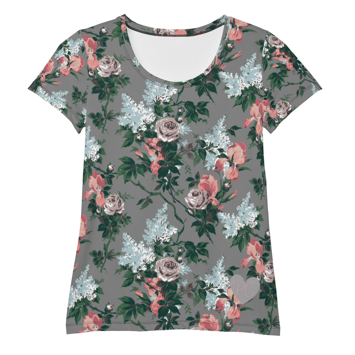 J'Adore Grey Bella Roses Print Women's Athletic T-shirt