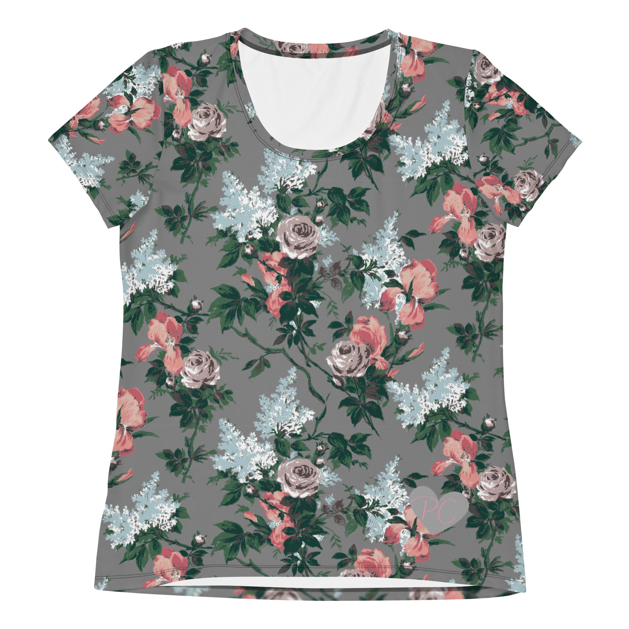 J'Adore Grey Bella Roses Print Women's Athletic T-shirt