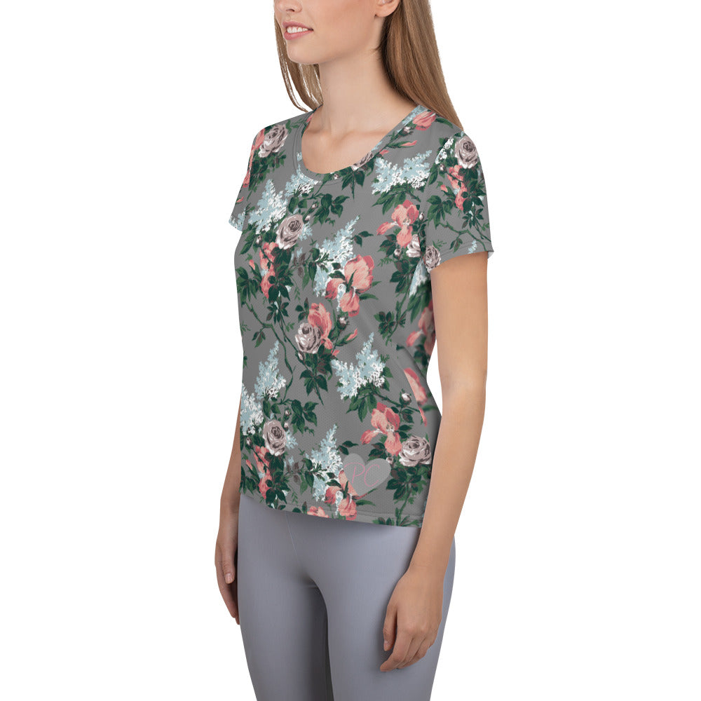 J'Adore Grey Bella Roses Print Women's Athletic T-shirt