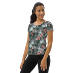 J'Adore Grey Bella Roses Print Women's Athletic T-shirt