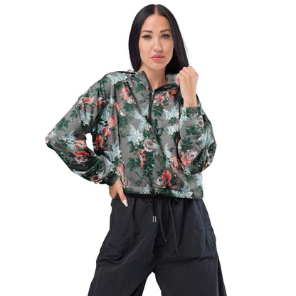 Women’s Cropped Windbreaker in J'Adore Paris Bella Roses Floral Print | Pinup Couture