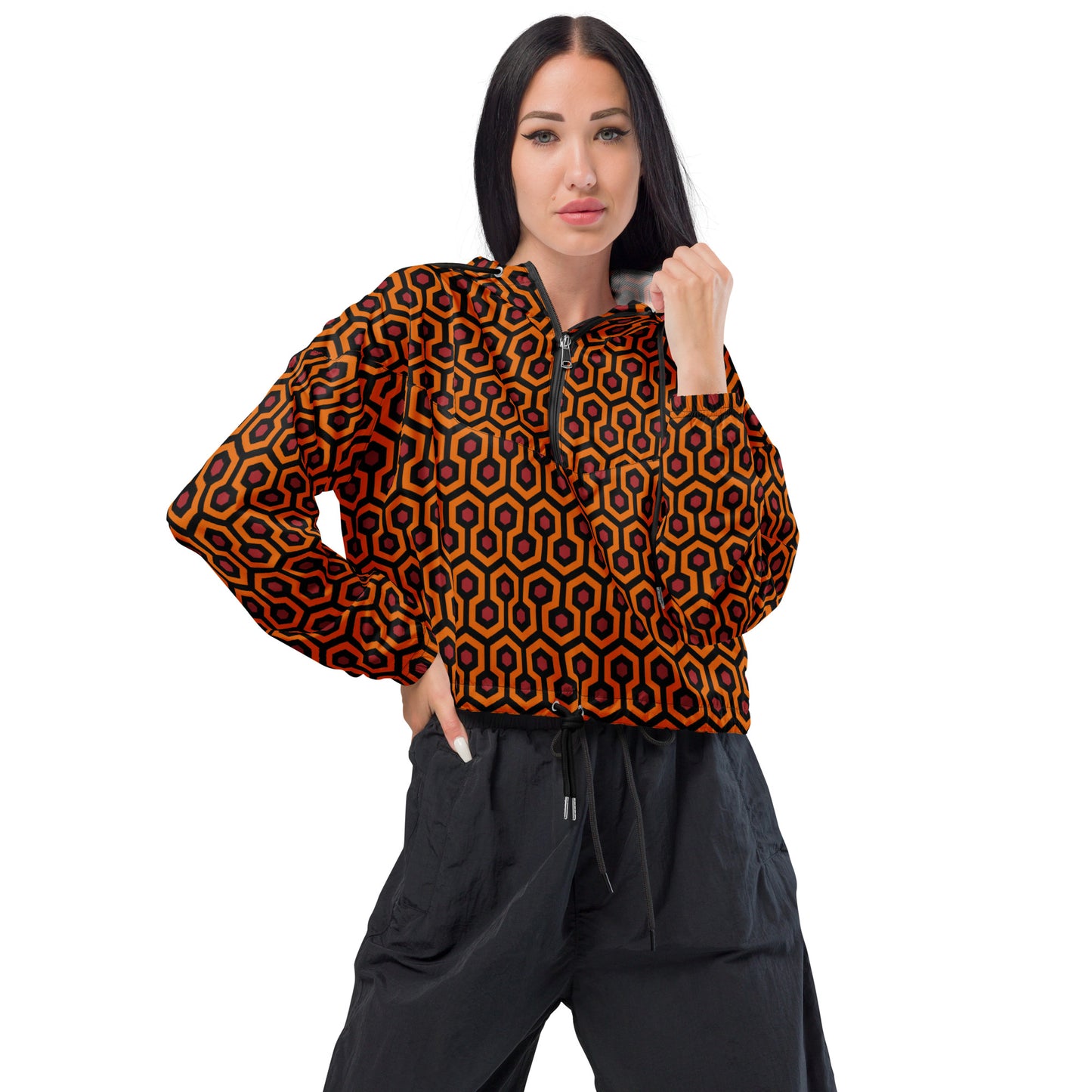 Hotel Hexagon Women’s Cropped Windbreaker Jacket | Pinup Couture Relaxed