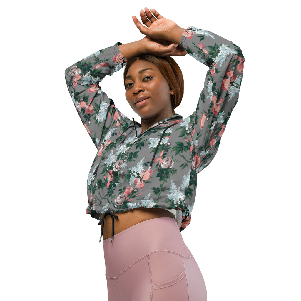 Women’s Cropped Windbreaker in J'Adore Paris Bella Roses Floral Print