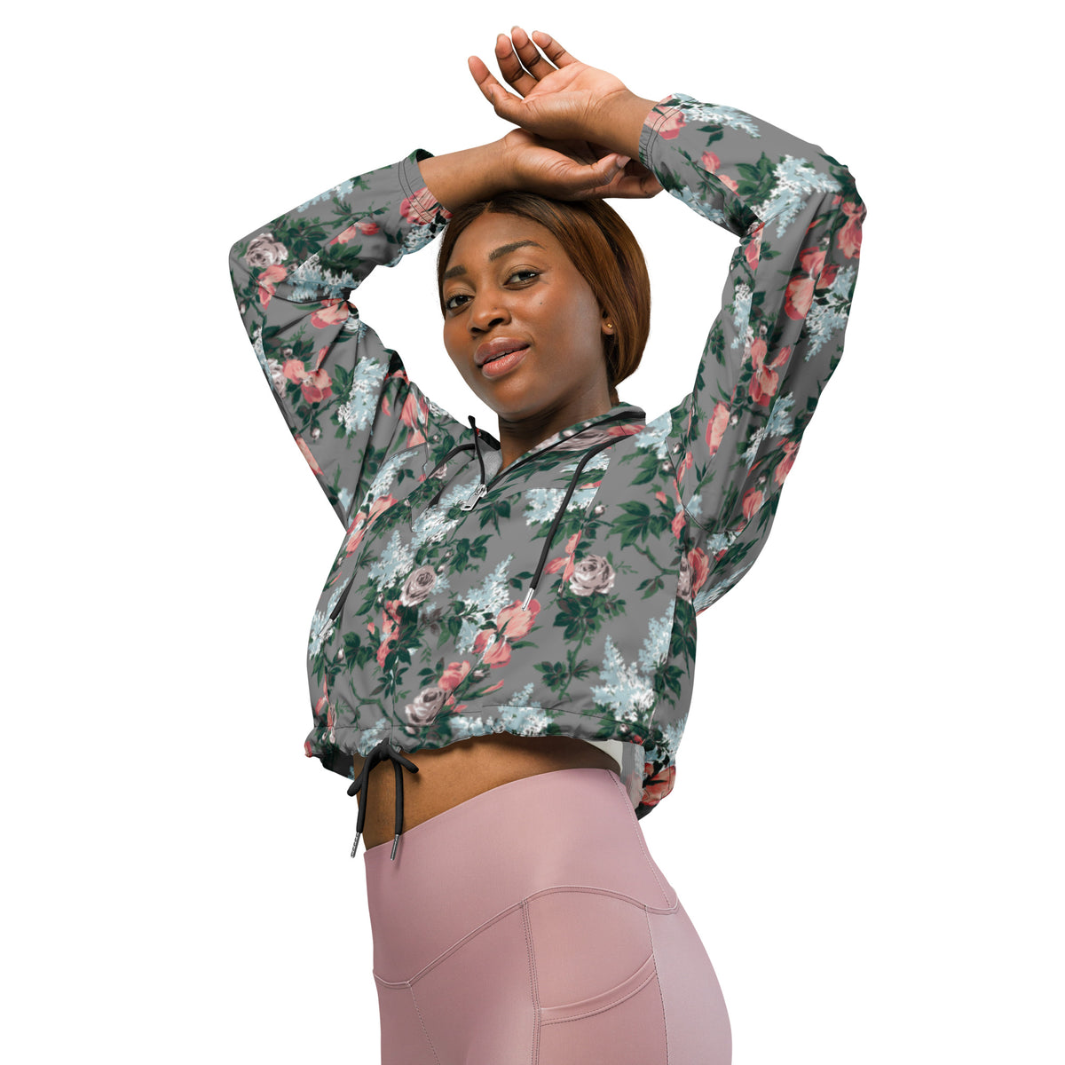 Women’s Cropped Windbreaker in J'Adore Paris Bella Roses Floral Print