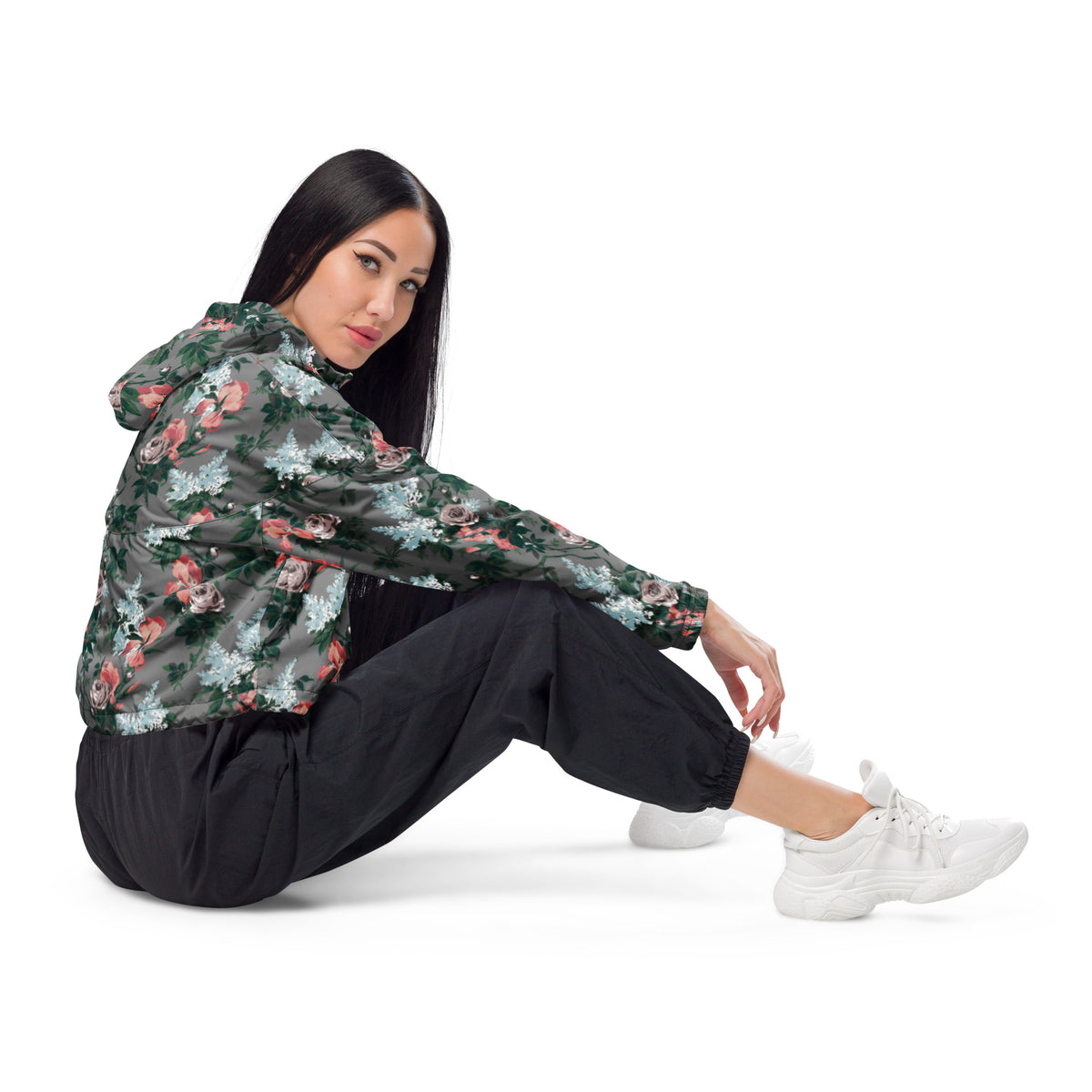 Women’s Cropped Windbreaker in J'Adore Paris Bella Roses Floral Print