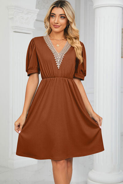 Calipso V-Neck Puff Sleeve Dress | 8 Colors