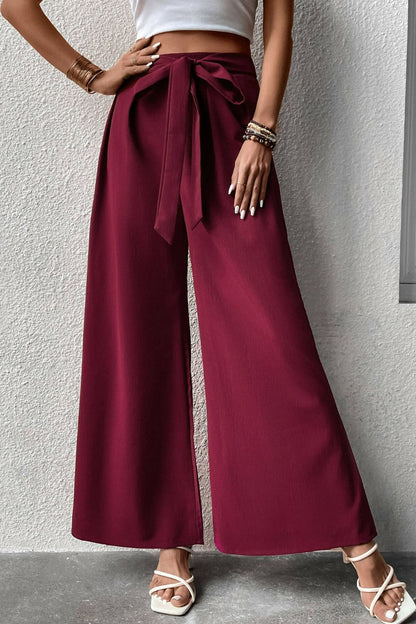 Carmen Tie Front Wide Leg Palazzo Pants in Solid Wine