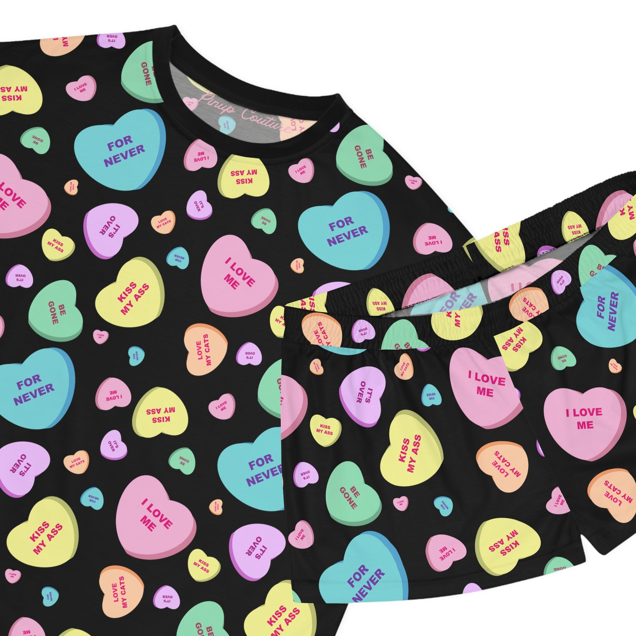 TGIF Sleepover PJs in Black Bitter Candy Hearts Tee & Pajama Shorts-Set